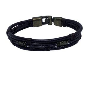 Leather Bracelet Unisex Fabric Leather Bangle Wrap Wristband Rope Brown